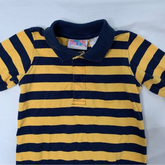 90s VTG Small Steps Baby Yellow & Navy Striped Collared Baby One Piece 3-6mo - Picture 4 of 7